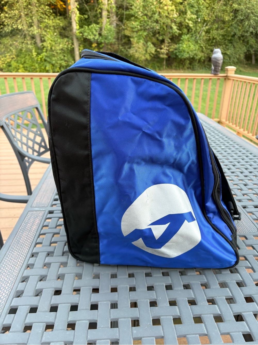 Blue, White and Black Travel ski boot bag Duffle With Nordica emblem